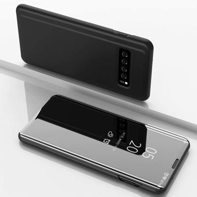 Galvaniseren spiegel horizontale Flip lederen case voor Galaxy S10 5G met houder (zwart)