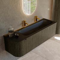 Badmeubel Mondiaz Kurve | 145 cm cm | Meubelkleur Shadow | Wastafelkleur Urban | Solid surface | Wasbak rechter zijde spoelbak | 2 kraangaten