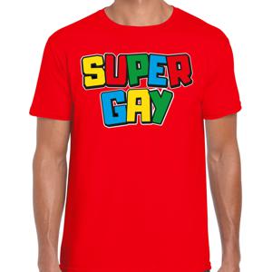 Bellatio Decorations Gay Pride T-shirt voor heren - super gay - rood - pride - regenboog - LHBTI 2XL  -