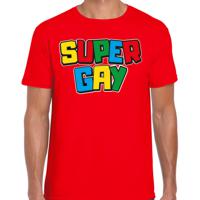 Bellatio Decorations Gay Pride T-shirt voor heren - super gay - rood - pride - regenboog - LHBTI 2XL  - - thumbnail