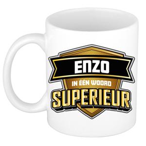 Naam mok Enzo - wit - Superieur - keramiek - 300 ml - cadeau collega beker