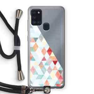 Gekleurde driehoekjes pastel: Samsung Galaxy A21s Transparant Hoesje met koord