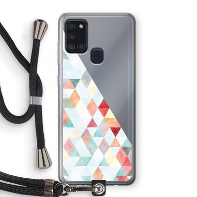 Gekleurde driehoekjes pastel: Samsung Galaxy A21s Transparant Hoesje met koord