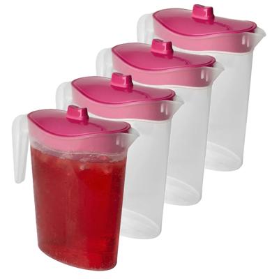 Waterkan/sapkan met afsluitbare deksel in roze - 4x - 1,5 liter - kunststof - 9 x 21 cm Waterkan/sapkan met afsluitbare deksel in roze - 4x - 1,5 liter - kunststof - 9 x 21 cm
