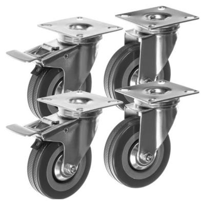 Malatec Zwenkwielen - 4x stuks - zilver/grijs - ijzer - PVC - zwenkwielen met rem