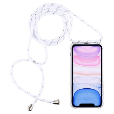Vierhoek anti-val trasparent TPU mobiele telefoon geval met Lanyard voor iPhone 11 (wit)