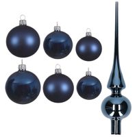 Groot pakket glazen kerstballen 50x donkerblauw glans/mat 4-6-8 cm met piek glans - thumbnail