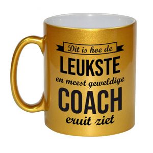 Leukste en meest geweldige coach cadeau mok / beker goudglanzend 330 ml - feest mokken