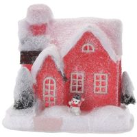 Rood kerstdorp huisje 18 cm type 2 met LED verlichting - thumbnail