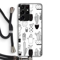 Cactusmotief: Samsung Galaxy S21 Ultra Transparant Hoesje met koord