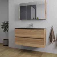 Adema Chaci Badkamermeubelset - 100x46x57cm - 1 keramische wasbak zwart - 1 kraangat - 2 lades - Spiegelkast - eiken SW1212774/SW1212817/SW812072/SW761656 Adema Chaci Badkamermeubelset - 100x46x57cm - 1 keramische wasbak zwart - 1 kraangat - 2 lades - Spiegelkast - eiken SW1212774/SW1212817/SW812072/SW761656