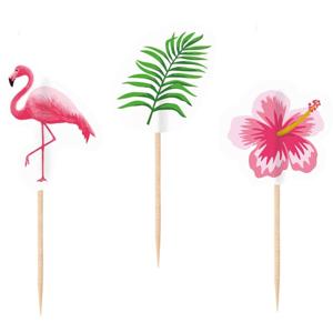 Cocktailprikkers Flamingo - 40x st - hawaii/tropische thema - prikkers - prikkertjes