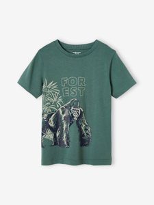 T-shirt voor jongens in biologisch katoen met dieren saliegroen