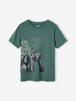 T-shirt voor jongens in biologisch katoen met dieren saliegroen - thumbnail