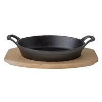 Cosy & Trendy Ovenschaal - gratinschaal - gietijzer - op houten plank - 30x17x5 cm