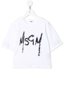 MSGM Kids t-shirt crop à logo imprimé - Blanc