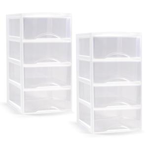 Ladeblokje/bureau organizer - 2x - transparant/wit - L26 x B37 x H49 cm - plastic