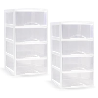 Ladeblokje/bureau organizer - 2x - transparant/wit - L26 x B37 x H49 cm - plastic