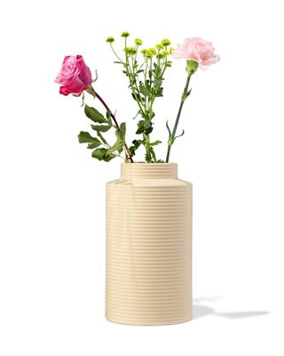 HEMA Vaas Ø10x26.4cm Keramiek Ribbel Crème (creme)