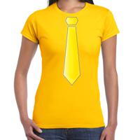 Verkleed t-shirt voor dames - stropdas geel - geel - carnaval - foute party - verkleedshirt - thumbnail