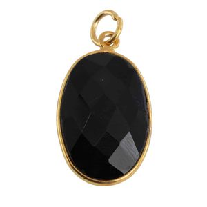 Edelsteen Hanger Ovaal Kracht - Zwarte Onyx - 925 Zilver & Verguld (20 mm)