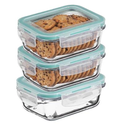 5Five Vershoudbakje met deksel - 3x - glas - luchtdicht - met clips - 18 x 12 x 6 cm - 800 ml