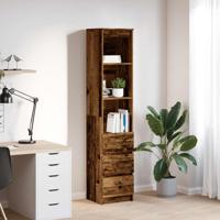 Hoge kast 37,5x35x180 cm bewerkt hout oud houtkleurig