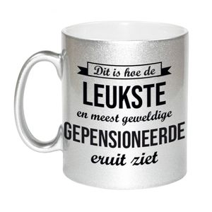 Hoe de leukste gepensioneerde eruitziet zilveren koffiemok / theebeker afscheidscadeau pensioen / VUT 330 ml - feest mok