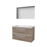Basic-Line Ultimate 46 Badkamermeubelset - 100 x 46 cm - Met Grepen - 2 Lades - Acryl Wastafel - Zonder Kraangat - Spiegel met Indirecte LED Verlichting - Scotch Oak