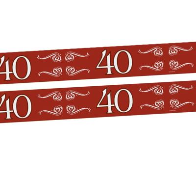 Folat Verjaardag/jubileum markeerlint - 2x - 40 jaar - 15 meter - rood - afzetlint