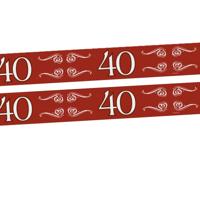 Folat Verjaardag/jubileum markeerlint - 2x - 40 jaar - 15 meter - rood - afzetlint