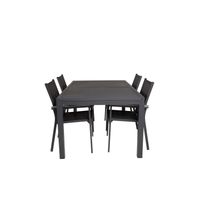 Marbella tuinmeubelset tafel 100x160/240cm en 4 stoel Parma zwart. - thumbnail
