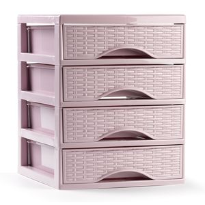 Ladeblokje/bureau organizer met 4x lades - roze - L18 x B21 x H23 cm - plastic