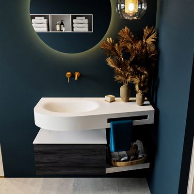 MONDIAZ RIVA 100cm badmeubel onderkast / planchet kleur Antracite met 1 lade. Wastafel DULCET links 0 kraangaten kleur Talc. MONDIAZ RIVA 100cm badmeubel onderkast / planchet kleur Antracite met 1 lade. Wastafel DULCET links 0 kraangaten kleur Talc.