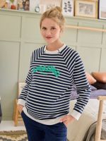Molton sweater met strepen voor zwangerschap en borstvoeding marineblauw