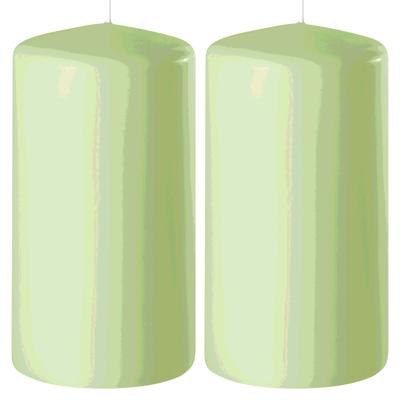 Enlightening Candles Cilinder/stompkaars - 2x - lichtgroen - D6 x H15 cm - 58 branduur