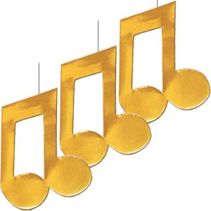 Hangdecoratie muzieknoot - 5x stuks - goud - 29 x 18 cm - van karton - Muziek thema versiering