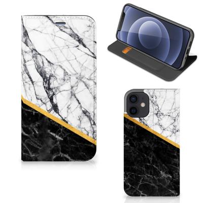 iPhone 12 Mini | Standcase | Marmer Wit Zwart - Origineel Cadeau Man