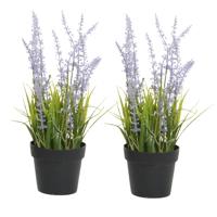 Lavendel kunstplant in pot - 2x - lila paars - D15 x H30 cm