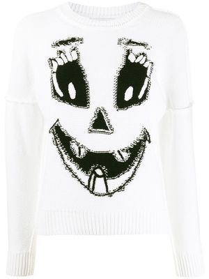 Moschino pull en maille intarsia Pumpkin Face - Blanc