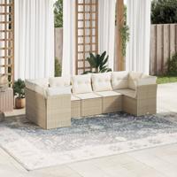 7-delige Loungeset met kussens poly rattan beige