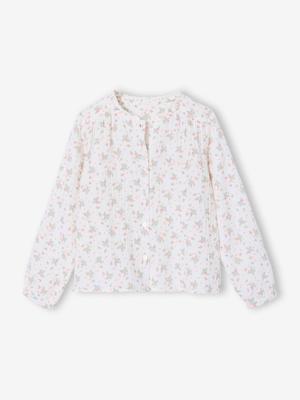 Personaliseerbare meisjesblouse van katoenen gaas wit, bedrukt