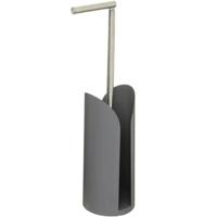 5Five Staande wc/toiletrolhouder met reservoir en flexibele stang - grijs - 59 cm - metaal