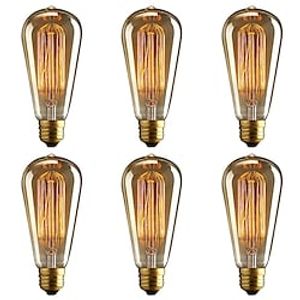 6pcs 40w edison vintage gloeilamp dimbare e26 e27 st64 kandelaar filament amber warm wit voor verlichtingsarmatuur 220v 110v Lightinthebox