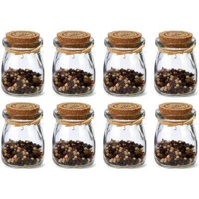 8x Glazen mini voorraadpotjes / kruidenpotjes met kurk 7,5 cm