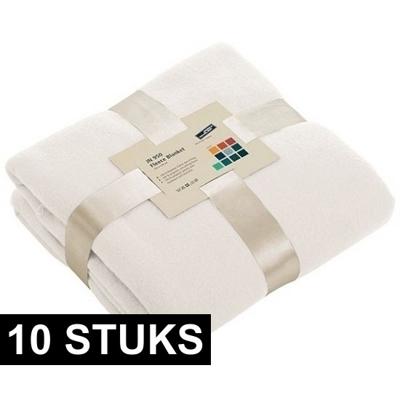 Fleece bankdeken/plaid - 10x - offwhite - 130 x 170 cm - 240 grams - pluisvrij - wasbaar