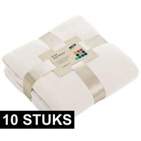 Fleece bankdeken/plaid - 10x - offwhite - 130 x 170 cm - 240 grams - pluisvrij - wasbaar