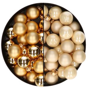 Mini kerstballen - 48x st - champagne en goud - 2,5 cm - glas