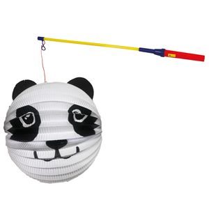 Bol lampion panda - wit - H20 cm - papier - met lampionstokje - 50 cm