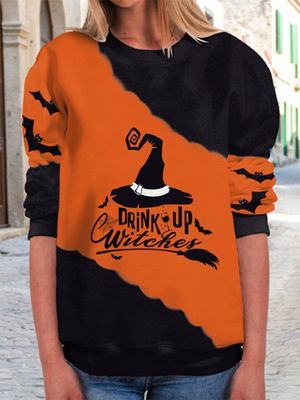 Halloween Long Sleeve Text Letters Casual Crew Neck Sweatshirt Halloween Long Sleeve Text Letters Casual Crew Neck Sweatshirt